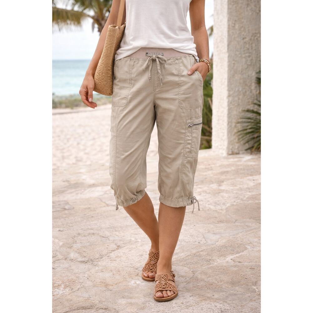 Rafaella Sport 22W Tan Capri Pants Comfort Waist Zipper Pockets With Tags